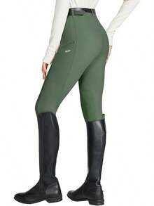 Willit Women's Horse Riding Pants Knee-Patch Equestrian Breeches Horseback Schooling Tights Zipper Pockets - 軍綠色 - 查看 3