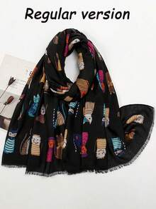 1 件女式波西米亚风格流苏猫印花围巾披肩