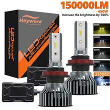 Faros delanteros LED de coche Heyword 3000K/4300K/6000K/8000K CANBUS H11 H7 1860 Chip 20000LM LED, sin batería - Gris - Ver 9