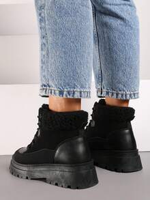 Botas de nieve con cordones casuales para uso diario - Negro - Ver 4