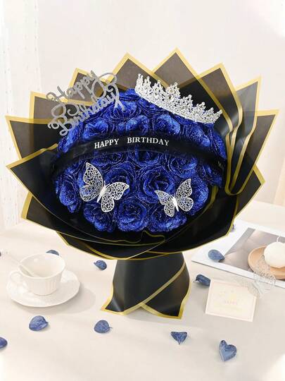 3/5/10/12 Pieces Of Glittering Rose Bouquets + Wrapping Paper, DIY Artificial Flower Bouquets, Suitable For Party And Home Decoration, Suitable For Occasions Such As Valentine's Day, Anniversary, Mother's Day, Engagement, Birthday, Etc. As A Gift For Mothers, Grandmothers, Wives, Friends And Other Female Relatives.