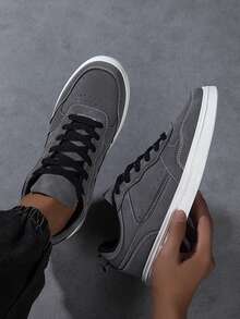 2025 New Men's Sports Shoes Men's Fashion Handsome Casual Shoes Lace Up Men's Shoes Skateboarding Shoes Men's Board Shoes Personalized Street Men's Shoes - Dark Grey - View 1