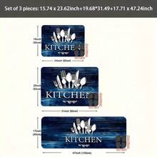 2pcs/3pcs, Vintage Blue Wood Grain Kitchen Set Mat, Flannel Material, Comfortable Standing Running Mat, Kitchen Floor Mat, Entrance Bathroom, Home Office, Laundry Room Sink Mat, Home Decoration, Spring Summer Festival Decoration - Multicolor - View 9