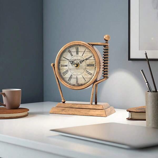 Retro Iron Painted Vintage Desk Clock, Creative Fashion Table Clock, Home Decor For Living Room, Bedroom, Decorative Silent Tabletop Clock, Gift Room Decor
