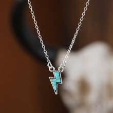 New Retro Bohemian Lightning Inlaid Pendant Necklace Niche Simple Item Jewelry - Sky Blue - View 11