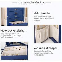 AKOZLIN Large Jewelry Box Organizer Functional Lockable With Big Mirror Leather Jewelry Storage Case For Women Girls Ring Necklace Earring Bracelet Holder Organizer Blue