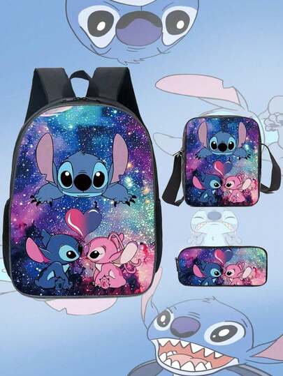 Mochila escolar de 3 piezas con diseño de animación de Stitch para estudiantes de primaria y secundaria, mochila de vuelta al colegio