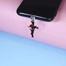 Flame Cross & Heart Cross Mobile Phone Dust Plug Pendant, Decoration Accessory Protector For IPhone, Type-C Port