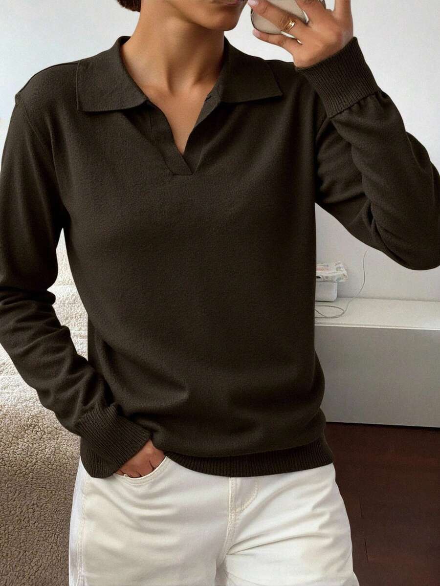 Livesso Maglione casual e versatile di colore unito - Moka Marrone - Visualizzare 1