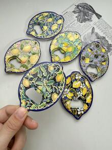 2-In-1 Cute Farmhouse Style Lemon Plant Leaf Pattern Embossed Gold Foil Refrigerator Magnet Bottle Opener, Suitable For Home Decor, Refrigerator, Bottle Opening, Daily Use And Holiday Gifts