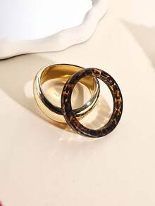 2pcs Bracelet Set, Geometric Gold & Silver Tone, Leopard Print Resin Bangle Combination, Vintage Elegant Jewelry Set For Women, Girls, Bestie, Student, Party, Travel, Fashionable Accessories Gift - Multicolor - View 9