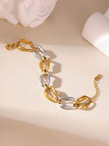 GEREIT 1pc Exaggerated 18K Stainless Steel Bicolor Geometric Chain Bracelet, Suitable For Women's Daily Wear, Mother's Day Gift - Gold and Silver - View 2