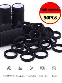 50pcs Black Simple Plain Color Elastic Hair Tie,50PCS Black Seamless Elastic Hair Bands For Women – Durable, High Stretch Solid Color Hair Ties | Enhance Style And Elegance For Parties, Birthdays, Vacation, Music Festivals, Halloween Or Sports Activities | Cute, Casual, And Versatile | Anti-Allergy, Non-Fading, Washable – 1PC Limit