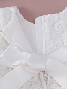 婴儿/女婴0-2岁白色洗礼礼服，蕾丝薄纱派对礼服 - 白色 - 查看 8