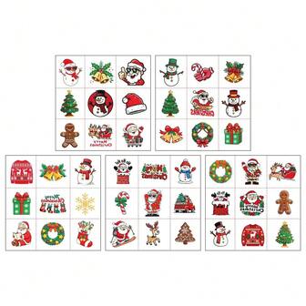 5pieces Christmas Stickers Tattoo Stickers, Colorful Colors And Patterns, Santa Claus, Elk Bells, Snowman And Other Element Stickers, Ideal Christmas Dress, Waterproof-Ideal For Creating Christmas Atmosphere Stickers.