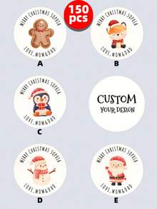 من 1 إلى 150 ملصق شخصي لعيد الميلاد، ملصقات هدايا عيد الميلاد المخصصة، ملصقات هدايا دائرية مخصصة بالنص - مناسبة لتغليف هدايا العطلات، ديكورات العطلات، ملصقات مغلف العطلات، ملصقات تغليف الحلوى والأطعمة، ملصقات أزياء لاصقة