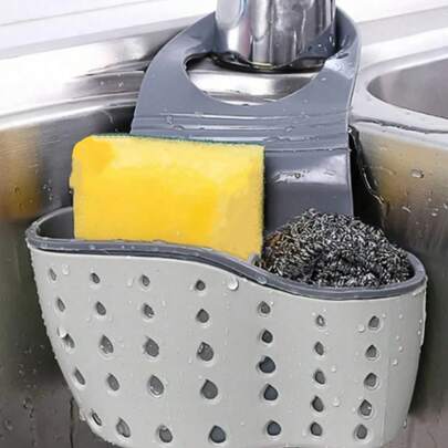 1 pieza Cesta de drenaje de fregadero ajustable con caja de almacenamiento de silicona, soporte para esponja, organizador de grifo, bolsa de almacenamiento de cocina, ideal para almacenar esponjas y paños