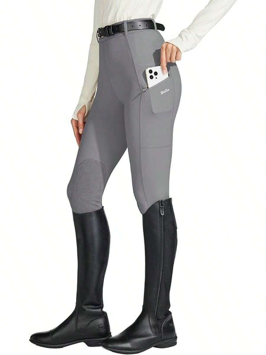 Willit Women's Horse Riding Pants Knee-Patch Equestrian Breeches Horseback Schooling Tights Zipper Pockets - 石灰色 - 查看 1