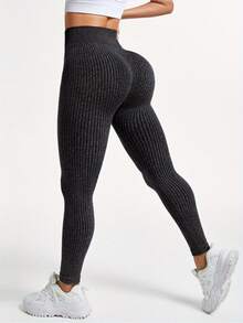 2pcs Women's Seamless Ribbed High Waisted Leggings - Butt Lifting Yoga Pants For A Peachy Shape - Perfect For Fall Winter Workouts Running And Outdoor Wear - Xám nhạt + đen - Xem 2
