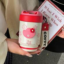 Double-Lid Rotating Coffee Mug, Insulated Tumbler, Portable, Cute, Simple, Stainless Steel - TB5015-black/Red (Ceramic Inner Liner) - View 9