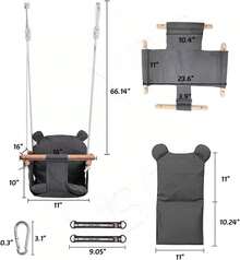 Columpio para Bebé de Lona con Cinturón de , Cojíníble y Soporte de Madera, Uso Interior y Exterior, Hamaca Portátil para Niños de 6 Meses a 3 Años, para Casa, Patio y Jardín - 1 - Ver 4