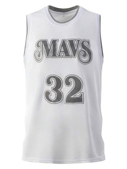 Atonmore 男子篮球服 32 白色刺绣缝制篮球衫，无袖背心休闲运动衫