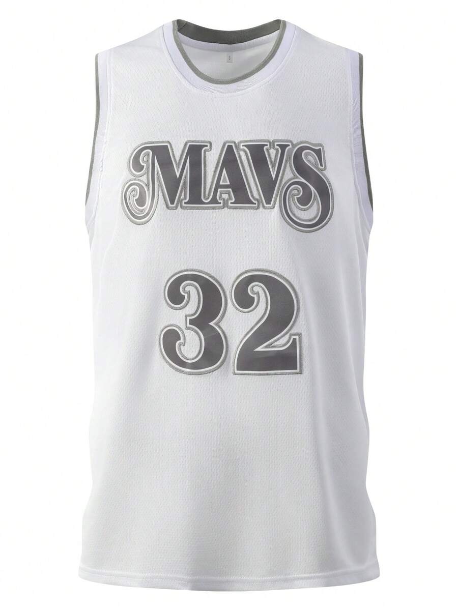 Herren Basketball Trikot 32 Weiß mit Stickerei und Nähten, ärmelloses Lässig Sport Shirt