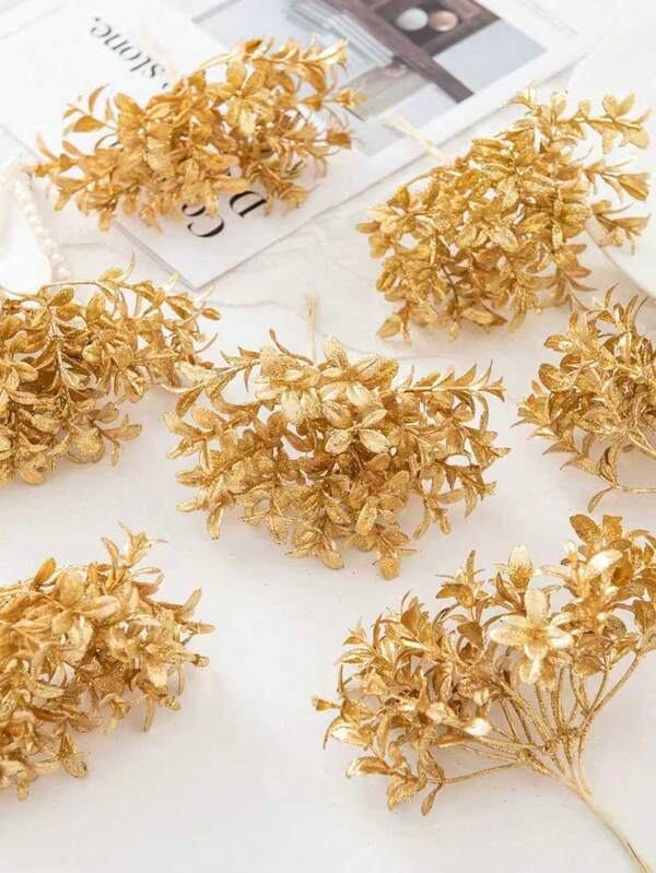 1/3/5 باقة من الأوراق الذهبية الصناعية الصغيرة، زهور اصطناعية، نبات مزيف للديكور في فصل الخريف والشتاء وعيد الميلاد والعطلات والهالوين والهدايا والديكور المنزلي والغرفة