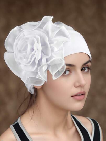 1pc Solid Color Flower Decorated Elastic Headband, Vintage Style Headwrap Suitable For Women And Girls