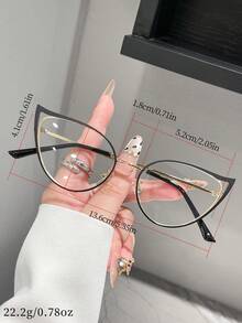 1 Pair Retro Cat Eye Metal Flat Lens Glasses For Women And Men, Suitable For Outdoor Hiking, Daily Life, TV Watching, Gaming, Mobile Accessories