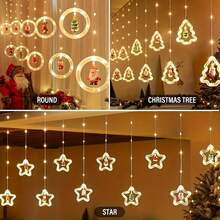 LED Christmas Curtain Lights, Santa Claus Cartoon Design Indoor Room Decoration Window Festival String Lights, Window Display, Festival Decorations, Fun Lighting, Festival Theme, LED Lights, Durable Lighting, Decorative Lighting, Christmas Enthusiasts, Party Planners