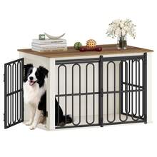 HaluPeit Hundekäfig-Möbel aus Holz, 100 cm Hundebox für Zuhause, Hundekäfig mit 2 Türen, Schiebetüren, für Kleine, Mittlere Hunde, Robuster, Beistelltisch, 100 * 60 * 62,4 cm, Weiß Braun - Braun - Übersicht 7