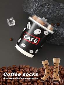 1 par de calcetines de media caña multicolor inspirados en el café, caja de regalo, nuevos calcetines deportivos unisex de otoño/invierno 2025 con diseño imaginativo inspirado en alimentos, de tejido de punto, largos y gruesos, suaves y cómodos, regalo perfecto para Pascua, cumpleaños, Acción de Gracias, Halloween, Navidad, Carnaval, San Valentín, reunión familiar, fiesta