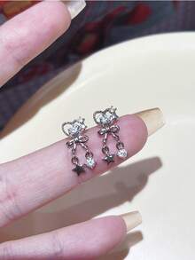 1pc Love Tassel Titanium Steel Ear Studs, Sparkling Diamond Spiral Ear Studs, Anti Allergy, Sweet And Cool, Niche Design Earrings,Ladies' Daily Party Accessories, Fashionable Jewelry, Best Friend Gifts - Silver - View 4