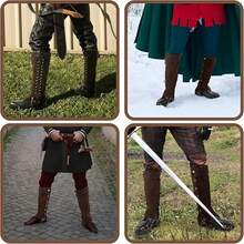 1 双海盗靴套，中世纪文艺复兴蒸汽朋克靴套，适合万圣节服装、角色扮演、文艺复兴博览会 - 棕色A - 查看 2