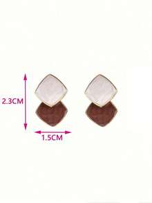 HOTNICE 2pcs Elegant Minimalist Color-Block Design Earrings For Women, Suitable For Daily Wear And Parties - Coffee - View 4