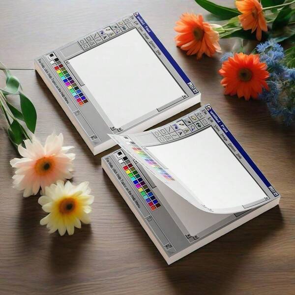 1Pack 50 Sheet Retro Computer Patterned Sticky Notes Creative Office And School Notepad - The Perfect Gift For Students And Teachers,School Supplies,Back To School,Sticked On Suitcase Computer Water Cup Mobile Phone Case Refrigerator Wall Helmet Cabinet Box Door Bed Guitar