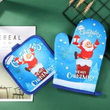 1 Juego de hermosos y prácticos guantes de horno navideños. Estos guantes de horno presentan un lindo diseño de Papá Noel y son tanto elegantes como prácticos, protegiendo sus manos de quemaduras. Perfectos para aislar hornos a alta temperatura, cazuelas y platos. Perfecto para la decoración de la cocina navideña. - Multicolor - Ver 9