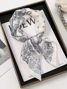 1 pieza Pañuelo de mujer con estampado de anacardo, de material sedoso, pañuelo para la cabeza, pañuelo para el cuello, apto para uso diario