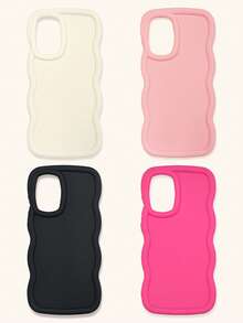 白色粉色酒红色黑色不对称波浪纹基础款手机壳4件套，多巴胺波浪纹手机壳，兼容和Galaxy 16/16 Pro Max/16 Pro/16 Plus，春季礼物，生日周年纪念，国际版，非国内版 - 彩色 - 查看 44