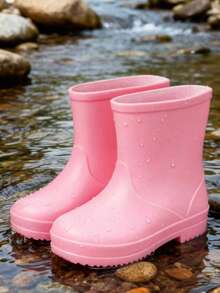 HAHABOBO 新款儿童雨靴/雨鞋 - 男女童通用，可爱时尚的粉色，简约纯色设计，轻便舒适，适合雨天、上学和通勤。是生日、派对和户外活动的理想礼物，适合春、夏、秋、冬四季穿着。 - 粉色 - 查看 6