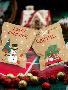 48/24 Stück Retro Weihnachts Kraftpapiertüten (mit Aufklebern, mit Weihnachtsmann, Schneemann & Fuchs Elementen), geeignet als Weihnachtsparty Geschenktüten, Geschenkverpackung, gehören zu Weihnachts Geschenkverpackungszubehör, sowie praktische Weihnachtsgeschenk Papiertüten