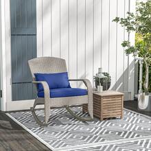 Outsunny Outdoor Wicker Adirondack Rocking Chair, Patio Rattan Rocker Chair With High Back, Seat Cushion And Pillow For Garden, Porch, Balcony, Dark Blue - 藍色 - 查看 1