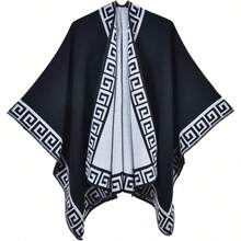 Women's Warm Shawl Wrap Cape Winter Cardigan Sweaters Open Front Poncho - M61-g Viền đen - Xem 1