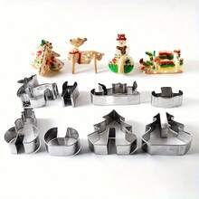 Stainless Steel Christmas Cookie Cutters, 3D Stereoscopic DIY Christmas Tree, Snowman, Sled, Reindeer, Home Party Baking Tools - Multifunctional Kitchen Tools For Holiday Baking, Pastry Decoration And Celebration - Christmas