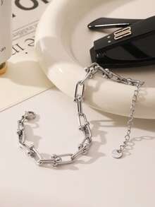 Necklace And Bracelet Set With Chain Links, 18k Gold Plated And 925 Silver - 銀色 - 查看 11