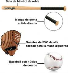 Juego de Béisbol: Bate + Guante + Pelota, Kit Clásico de Entrenamiento para Jóvenes, Niños, Adolescentes y Adultos - 32.6 Pulgadas - 1 - Ver 5