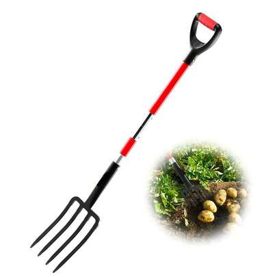 Heavy Duty 4-Tine Garden Fork With Fiberglass Handle, 45-Inch Spading Pitchfork For Efficient Gardening And Soil Turning