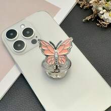1pc Morandi Color Butterfly Finger Ring Decor, Animal Rotating Foldable Phone Holder