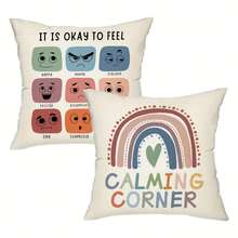 2 buc. fețe de pernă pentru sănătate mintală cu model curcubeu, cu expresii, litere și modele curcubeu, fețe de pernă imprimate pe o singură față cu fermoar din țesătură de poliester, decor pentru casă, potrivite pentru studio, petrecere, canapea extensibilă, terasă exterioară tip casă de la țară, inserția de pernă nu este inclusă